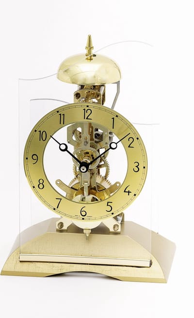 AMS T1187 - Slinger Tafelklok - Analoog - Overig - Handmatig - Mineraal Glas - Hout - Aluminium - Cijfers - Goudkleurig