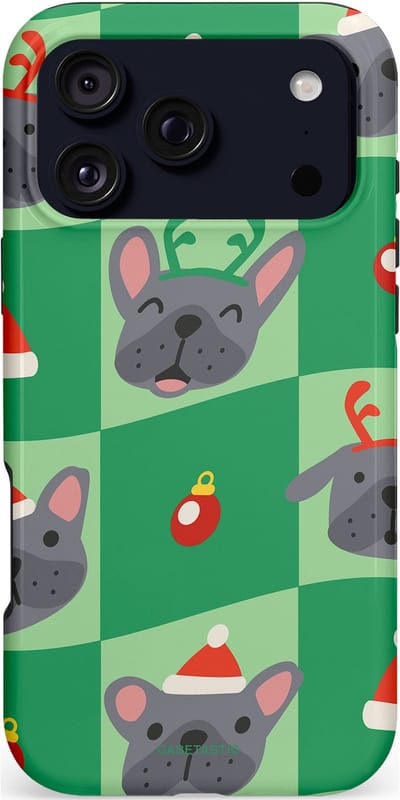 Casetastic hoesje geschikt voor Apple iPhone 17 Pro Max - MagSafe - Dubbellaagse bescherming - Schattige Kersthondjes - Fashion Case - Groen Grijs