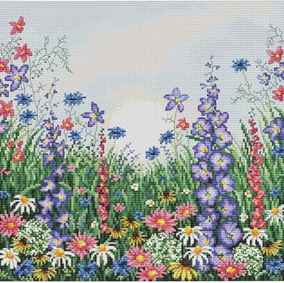 Borduurpakket met DMC garens - VDV - Flowering Meadow - telpatroon om zelf te borduren