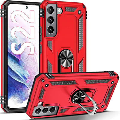Anti-Shock Hybrid Ring Armor Hoesje Geschikt voor: Samsung Galaxy S22 - rood