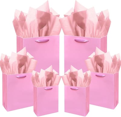 SnelShoppen - 10 Stuks Cadeautasjes - Gekleurde Papieren Gift Bags - 2 Grote, 4 Middelgrote, 4 Kleine - Roze - 100% Recyclebaar - Perfect voor Verjaar