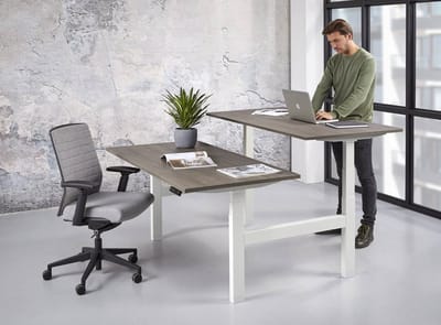 Duo bench elektrisch zit/sta Basic breed 160CM bladkleur Antraciet eiken framekleur Zwart (RAL9005)