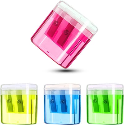 Puntenslijper - 4 stuks puntenslijper set - Plastic slijper met opvangreservoir - 2-gats puntenslijper - Kleurrijk kinderslijpertje - School en kantoor - Studenten gebruik - Thuis accessoire