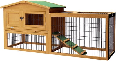 PawHut konijnenhok - 2 verdiepingen - 150x52x68 cm - geel