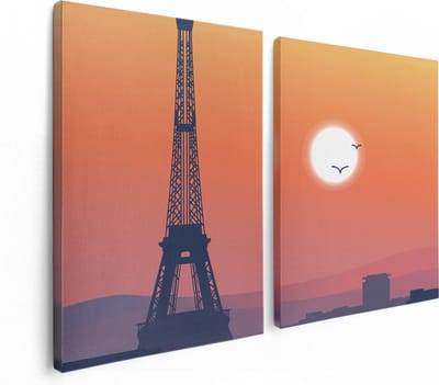 Artaza Canvas Schilderij Tweeluik Illustratie Van De Eiffeltoren In Parijs - 120x80 - Foto Op Canvas - Canvas Print