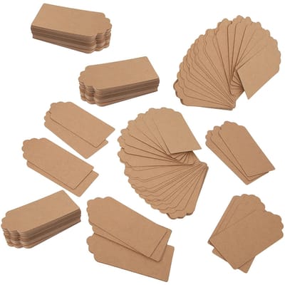 200 pièces Étiquette en papier kraft Décoration d'emballage de mariage Étiquette à suspendre pour vêtements 4x9cm brown