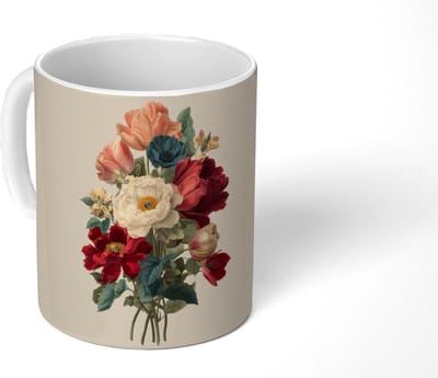 Mok - Koffiemok - Boeket - Warme tinten - Elegant - Mokken - 350 ML - Beker - Koffiemokken - Theemok