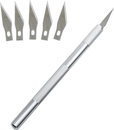 *** Rvs Scalpel mes met 5 extra mesbladen - Scalpelmes - Penmes - Hobbymes - Snijmes - Chirurgisch mes - Precisie mes - 7 delig - van Heble® ***