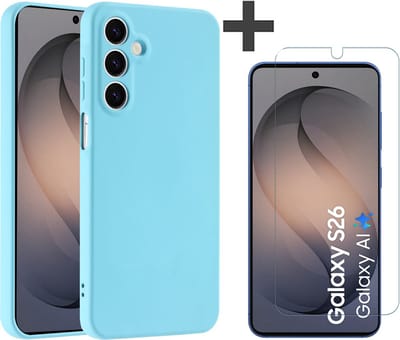 Hoesje geschikt voor Samsung Galaxy S26 hoesje zacht siliconen met gehard glas Screenprotector- Arara backcover - Blauw