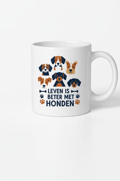 “Leven Is Beter Met Honden” 330ml Witte Koffiemok – Schattig Hondenliefhebber Design – Perfect Cadeau voor Baasjes & Dierenliefhebbers