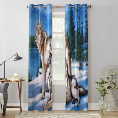 Wolven Olieverf Raamgordijn Voor Kinderkamer Huisjaloezieën Gordijnen Voor Woonkamer Slaapkamer Raam Draperieën 135W x 60H(cm) x1 gray