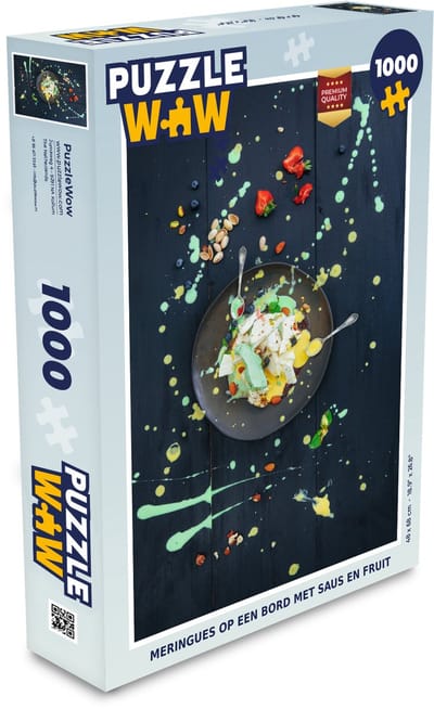 Puzzel Meringues op een bord met saus en fruit - Legpuzzel - Puzzel 1000 stukjes volwassenen