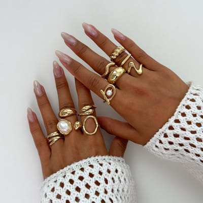 EHH Beauty - Goudkleurige ringen set - 12 delige Bohemian Stijl Ringenset - cadeau moeder & dochter - one size - Ringen - Stainless steel