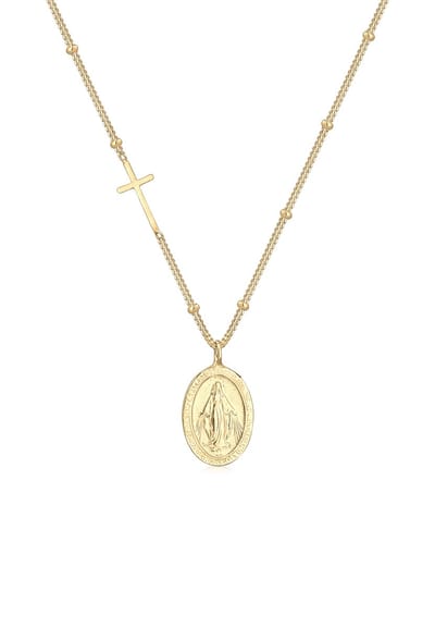 Elli - Halsketting - Mariabeeld Hanger en Kruis in verguld 925 Sterling Zilver - Dames