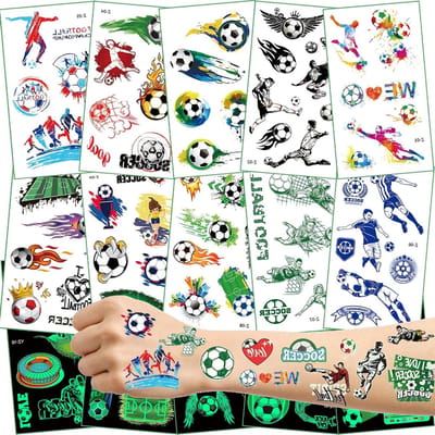 SnelShoppen - 15 Vellen Kindertattoos Voetbal Glow in the Dark, Tijdelijke Tattoos voor Kinderen, Voetbal Accessoires, Feest en Verjaardag Cadeau