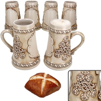 Set van 6 Ruhpolding kannen met bordje 0,5 liter beige-bruin keramiek