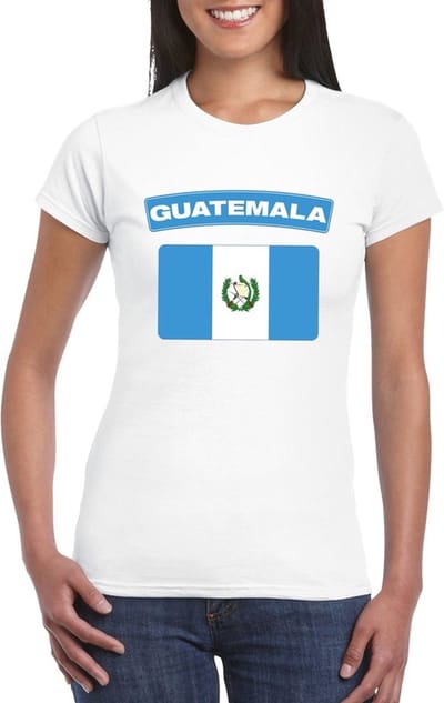 Vlag Guatemala t-shirt - wit - met vlag van het land print - voor dames - korte mouwen - supporters S
