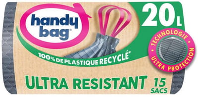Extra sterke vuilniszakken met schuifgrepen - 20 l - Lekvrij en waterdicht - 100% gerecycled kunststof