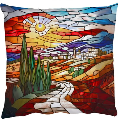 Sierkussens - Kussentjes Woonkamer - 50x50 cm - Mozaïek - Zon - Landschap - Dorp