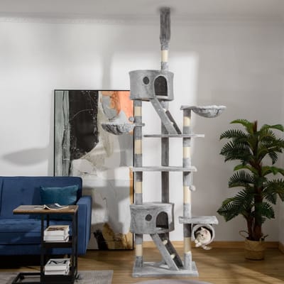 REDOM - Kattenkrabpaal - pluche - verticale structuur - 60L x 45B x 240-260H cm Light Gray