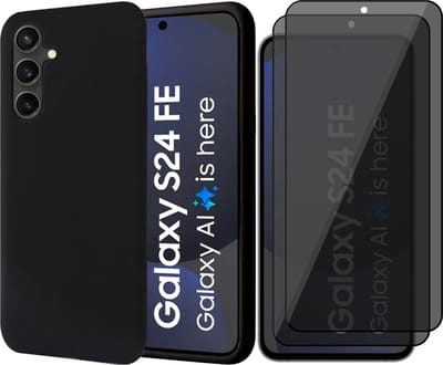 Hoesje geschikt voor Samsung Galaxy S24 FE - 2x Privacy Screenprotector Volledig Dekkend Glas - Mat Back Case Zwart