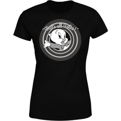 Looney Tunes Porky Pig Circle Logo Dames T-shirt - Zwart - 3XL
