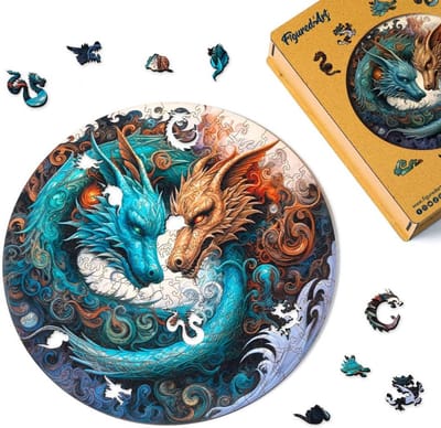 Houten Puzzel - Legpuzzel Volwassenen - Ontspannende Hobby - Unieke Vorm Stukken - 200 Stukjes - Draken Duo