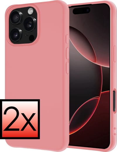 Hoesje - 2 Stuks - Geschikt voor Apple iPhone 16 Pro - Sterk & Shockproof - Case Siliconen - Back Cover - Telefoon Hoes - Lichtroze