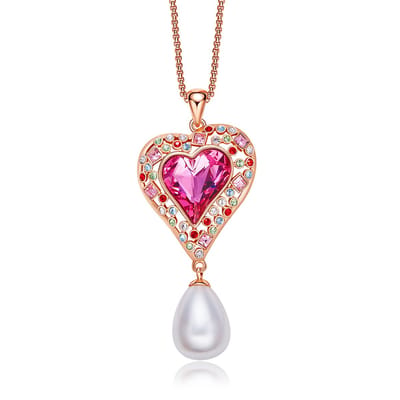 QoF Kristal Hart Roze Ketting – Lengte 45cm