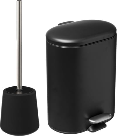 5Five Badkamer/toilet accessoires set - WC-borstel/pedaalemmer 6L- zwart - metaal/polyresin