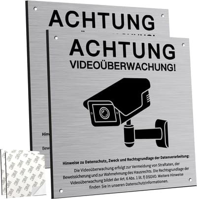 Oplettendheid videobewaking bord voor privé terrein - 15 x 15 cm - Aluminium - Zelfklevend en boorgaten
