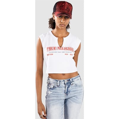 True Religion Anniversary Tr Ribbed V Notch T-Shirt wit
