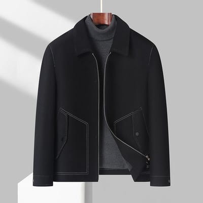 Herfst en Winter Nieuwe Heren Woljas Zakelijke Casual Serie Jas met Felgekleurde Rits Heren Jas voor Middelbare Leeftijd en Jongeren 195 zwart