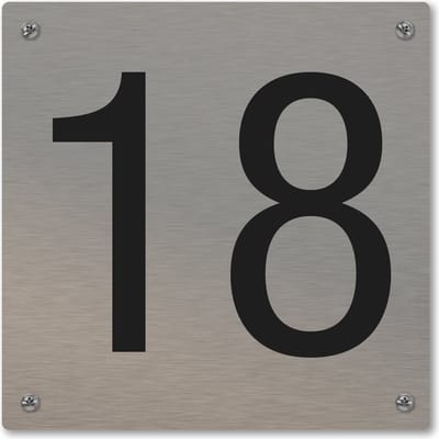 Huisnummerbord - huisnummer 18 - voordeur - 12 x 12 cm - rvs look - schroeven - naambordje nummerbord
