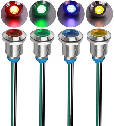 Dailygoody - LED Indicator Lamp - Waterdicht Signaal Lamp - 12mm - Rood/Oranje/Blauw/Groen - Geschikt voor Boot - 4 stuks