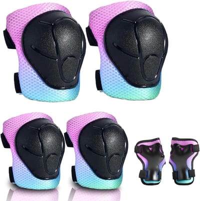 Kinder Kniebeschermers - Beschermende Set - Actieve Sport - Verstelbare Banden - Medium Maat - Blauw Paars