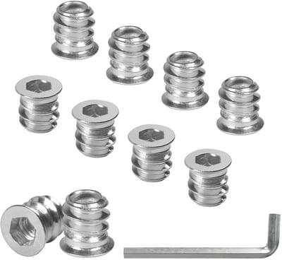 M5 x 10 Schroef-in Moeren, 10 Stuks, Draadinslagen voor Hout, Gegalvaniseerd, Hexagon Moeren en Schroefhulzen