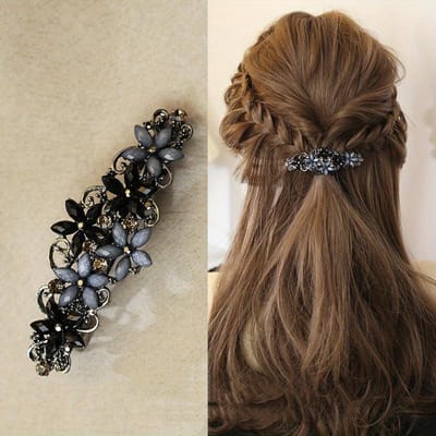 Pince à ressort Fleur Strass Vintage Style Pinces pour Cheveux Queue de Cheval Arrière de la Tête Accessoires pour Cheveux Pince à Une Paroi