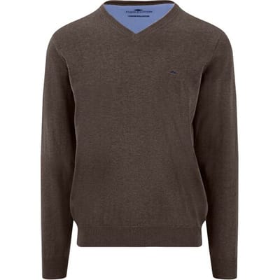 Fynch-Hatton Trui V-Neck Solid Color Superfine 3-Ply Cotton Dark Chocolate / male