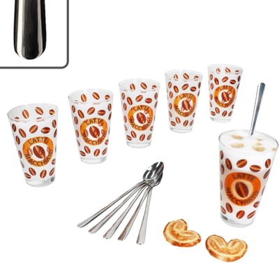 12-delige latte macchiato set - 6x CREMONA glazen oranje + 6x STYLE ART latte macchiato lepels - 0806137 & 747-310