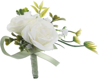 Bruids Corsage - Bruidegom Boutonnière - Bruiloft Feest - Duurzaam Zijden Materiaal - 11 x 9.5 cm - Levendige Kleur