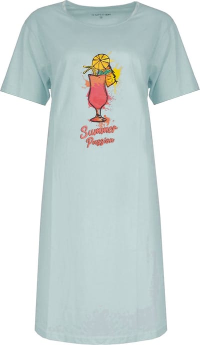 Temptation Dames Nachthemd - Slaapkleedje - Katoen - Blauw - Maat S