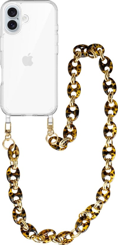 xoxo Wildhearts siliconen hoesje - Geschikt voor iPhone 16 - Marble Brown - Lang Koord - Telefoonhoesje - Hoesje met koord - telefoonkoord - Transparant hoesje - Lang marmerprint bruin koord