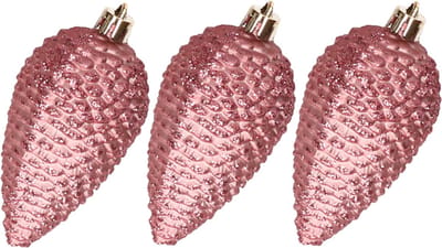 6x stuks kunststof dennenappels kersthangers 8 cm oudroze glitter - Kerstboomversiering