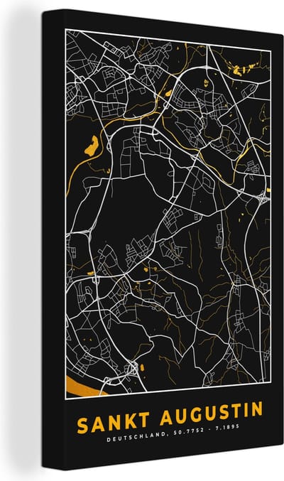 Canvas Schilderij Stadskaart – Kaart – Sankt Augustin – Gold – Duitsland – Plattegrond - 20x30 cm - Wanddecoratie