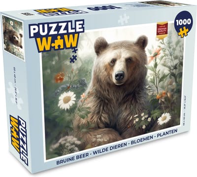 Puzzel Bruine beer - Wilde dieren - Bloemen - Planten - Legpuzzel - Puzzel 1000 stukjes volwassenen
