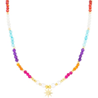 Luxenter Sterling Zilver 925 Ketting met Veelkleurig Kristal Afgewerkt in 18K Geel Goud - Shasha