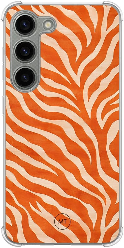 Hoesje (shockproof) geschikt voor Samsung Galaxy S23 - Zebra oranje - Extra sterke case - TPU/polycarbonaat - Print - Oranje, Transparant