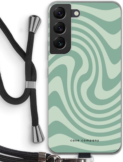 Case Company® - Hoesje met koord geschikt voor Samsung Galaxy S22 hoesje met Koord - Swirl Groen - Telefoonhoesje met Zwart Koord - Bescherming aan alle Kanten en Over de Schermrand