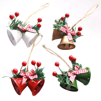 4 stuks Kerst Dubbele Bel Kerstbel Ornament Kerstboom Hanger Decoratie voor Huis Feest Decoratie gray